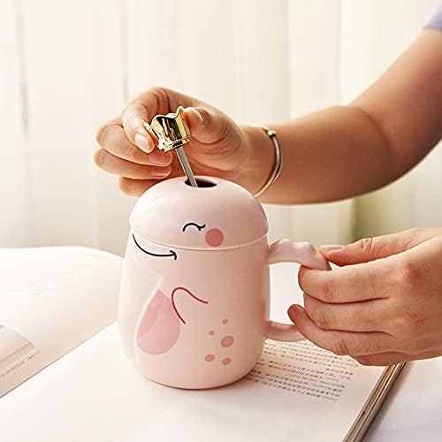 DODOUNA Seramik Yaratıcı Kişilik Sevimli Dinozor Kahve kapaklı kupa Ve Kaşık Porselen Ev Çift Kahvaltı süt kupası