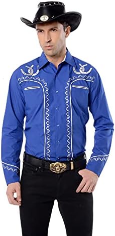 EL PİONERO erkek Batı Kovboy At Nalı Tasarım İşlemeli Gömlek Uzun Kollu Snap Düğmesi Gömlek