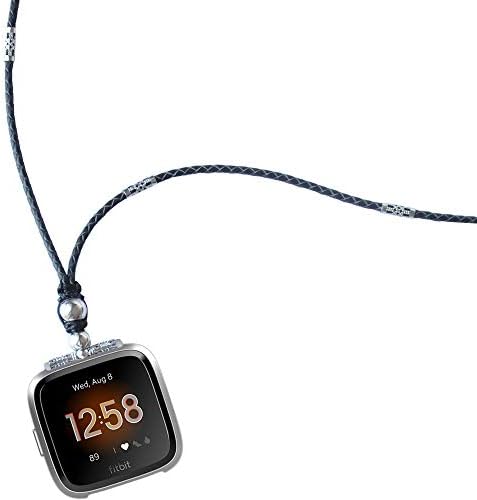 USEE TECH Hakiki Deri Kolye Fitbit Versa Smartwatch ile Uyumlu Yeni saat kordonları İnek Derisi Çift Döngü İki Yönlü