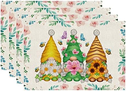 BOTB LİHM Bahar Yaz Gnome Placemat 4 Set Çiçek Arı Masa Paspaslar Masa Süslemeleri 12X18 inç