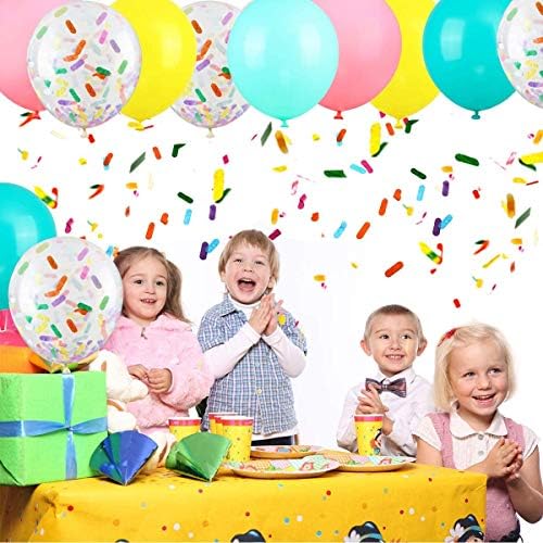 60 Paket Dondurma Parti Balonları + Serpin konfeti balonları w/ Şerit / 14 İnç Çörek, Lateks, Partiler için Gökkuşağı