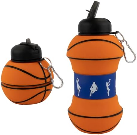 MACCABİ SANAT Klipsli Katlanabilir 1 Litre, 34 oz. çocuklar için BPA İçermeyen Silikon Basketbol Büyük Su Şişesi
