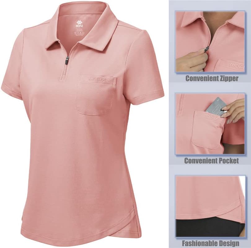 Kadın Kısa Kollu Polo golf gömlekleri Giyim Hızlı Kuru Atletik Gömlek Tenis Spor Üstleri fermuarlı cebi ile