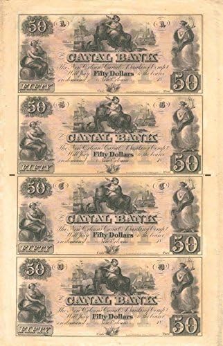 50 $ Kanal Bankası-Kesilmemiş Eski 4 Banknot Sayfası-Bozuk Banknotlar-Kağıt Para