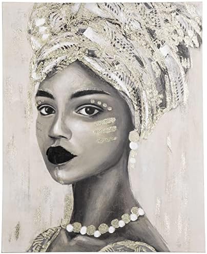 HOMCOM El-Boyalı Tuval Duvar Sanatı Oturma Odası Yatak Odası için, Boyama Altın Afrikalı Kadın, 39.25x 31.5