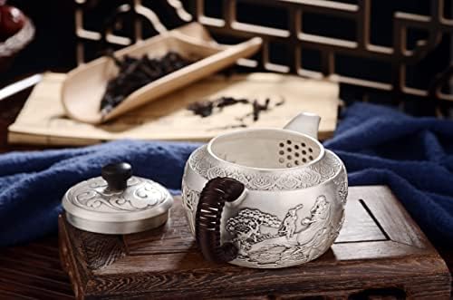 GOHQ Çin Gongfu Çay Seti, 999 Ayar Gümüş El Yapımı Çay Potu Setleri Yetişkinler için Taşınabilir Seyahat Çay Seti