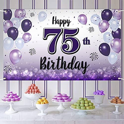 LASKYER Mutlu 75th Doğum Günü Mor Büyük Afiş-Şerefe 75 Yaşında Doğum Günü Ev Duvar Fotoprop Zemin, 75th Doğum Günü
