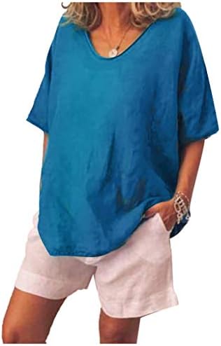Forwelly kadın artı Boyutu üst ışık pamuk Keten Tee Casual Kısa Kollu Crewneck gömlek bayanlar yaz Tunik Üst bluz