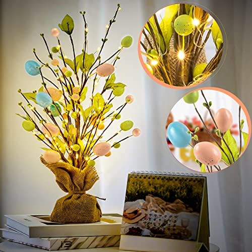 Masa için paskalya yumurtası ağacı, paskalya yumurtası asılı dize ışıkları ile 18 inç inci yumurta ağacı paskalya