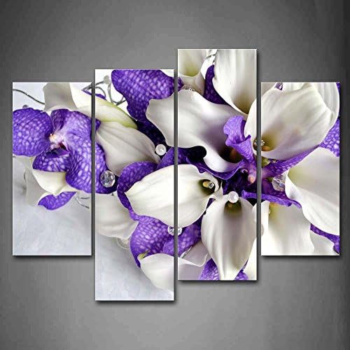 Demet Çiçek Beyaz ve Koyu Mor Duvar Sanatı Boyama Resimleri Tuval Üzerine Baskı Çiçek Resim Ev Modern Dekorasyon için