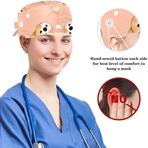 MUOOUM Tıbbi Kapaklar Ayarlanabilir Çalışma Kapağı Düğmeleri ve Yay Saç Toka Sevimli Kaktüs Renkli Desen