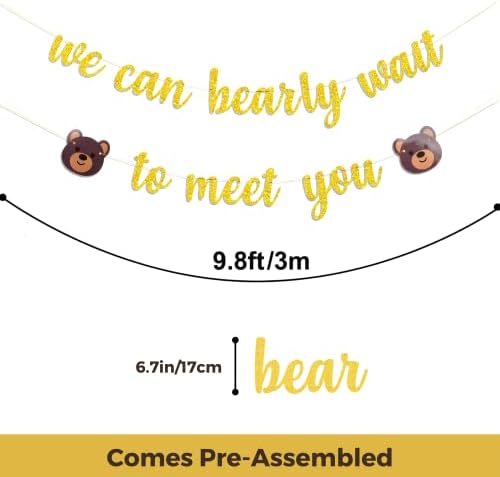 2 Adet Altın Glitter Biz Bearly Sizinle Tanışmak için Sabırsızlanıyorum Afiş-Erkek ve Kız için oyuncak ayı Bebek Duş
