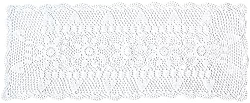 kilofly El Yapımı Tığ İşi Dantel Dikdörtgen Masa Koşucu 15x36 İnç, Beyaz