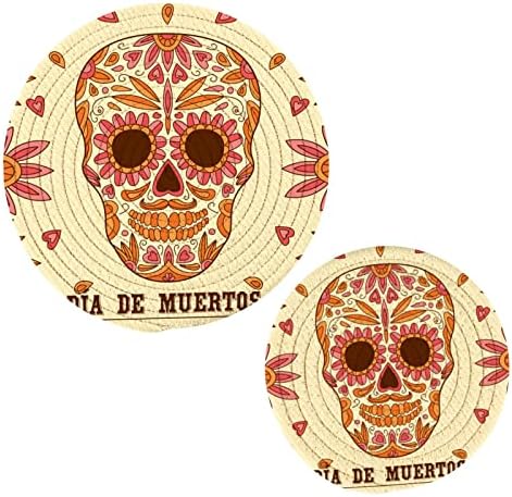 Ölü Gün Cadılar Bayramı Meksika Kafatası Sıcak Yemekler için Trivetler Tencere Tutucular 2'li Set Mutfak için Sıcak