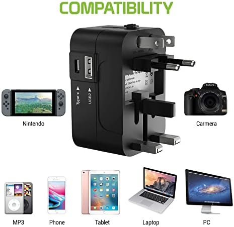 Seyahat USB Plus Uluslararası Güç Adaptörü Alcatel OneTouch GO Play ile uyumlu 3 Cihaz için Dünya Çapında Güç için