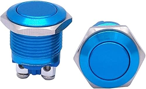 CNHKAU 2 Adet 19mm 3/4 Siyah Metal Anlık basmalı anahtar 1NO SPST 3A / 12 - 250V (Renk : Mavi)