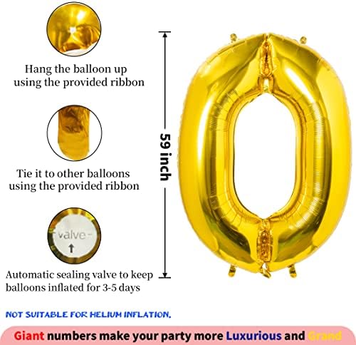 65 inç Dev Altın Numarası 0 Balon, Büyük Folyo Balonlar İçin çocuk Doğum Günü Partisi, Bebek Duş ve Kutlama Temalı