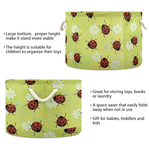 Büyük Yuvarlak Depolama Sepeti-Ladybugs Sarı Çiçek Tuval Depolama Organizatör Sepeti Oyuncak saklama kutusu Kreş Giysileri