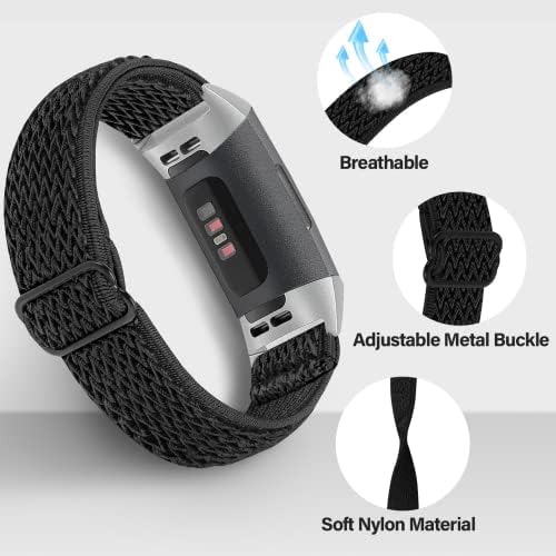 Fitbit Şarj 3/şarj 4 ile uyumlu Mornex ayarlanabilir elastik Naylon saat kayışı, Kadınlar Erkekler için yumuşak döngü
