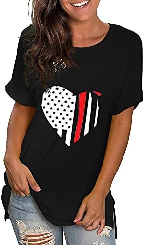 4th Temmuz Tişörtleri Gömlek Kadınlar için Kısa Kollu V Yaka Gömlek Amerikan Bayrağı Yıldız Çizgili Vatansever Gömlek