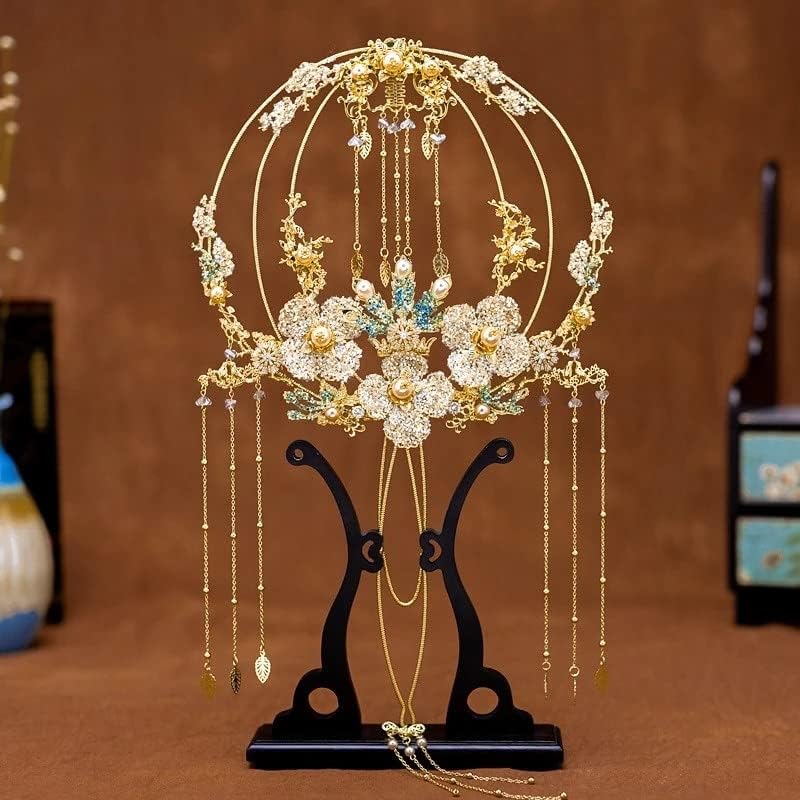JKUYWX Çin Klasik Fan Antik Stil Altın Hollow Ev Dekor Hayranları Düğün Gelin Fotoğraf Süsler