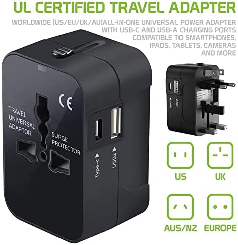 Seyahat USB Artı Uluslararası Güç Adaptörü ile Uyumlu Nubia NX508J Dünya Çapında Güç için 3 Cihazlar için USB TypeC,