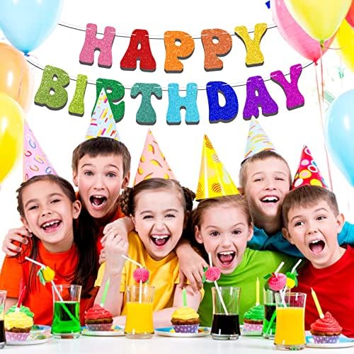 Önceden Gerilmiş Gökkuşağı Mutlu Yıllar Afiş-DIY YOK-Renkli Gökkuşağı Doğum Günü Partisi Afiş Süslemeleri, Renkli