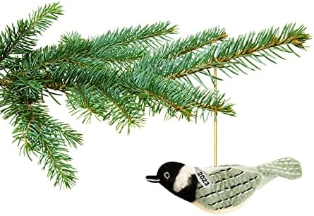 Keçe Kuş Süsleri-Chickadee Noel Süsü 2023 Siyah Kapaklı Chickadee Süsü-Adil Ticaret, Nepal'de Yapılan El Keçesi-Organze