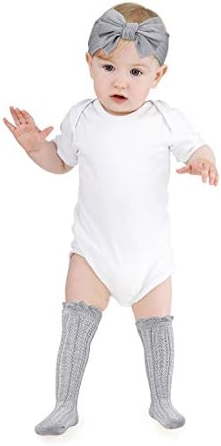 Geyoga 5 Pairs Bebek Kız Örgü Yüksek Çorap Diz Uzun Çorap 5 Adet İlmek Kafa Bandı Unisex Yenidoğan Bebekler Yürümeye