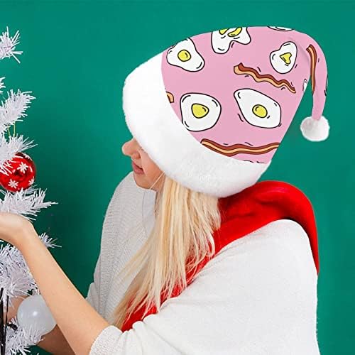 Yumurta ve Pastırma Komik Noel Şapka Noel Baba Şapkaları Kısa Peluş Beyaz Manşetleri Noel Tatil Partisi Dekorasyon