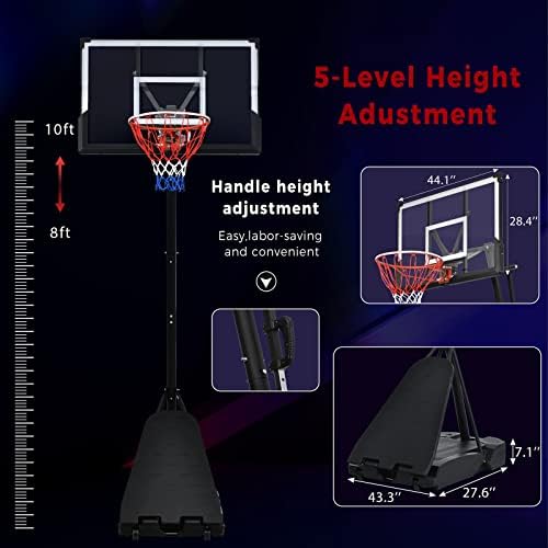 Gençlik yetişkinler için açık taşınabilir basketbol potası basketbol sistemi, 8-10ft yükseklik ayarı LED basketbol