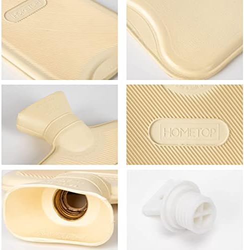 HomeTop Premium Klasik Kauçuk Sıcak Su Şişesi w/Sevimli Örgü Kapak (2 Litre, Bej / Beyaz)