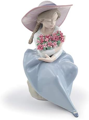 Karanfil Heykelcik ile LLADRÓ Kokulu Buket Kız. Çiçek Figürlü Porselen Kız.
