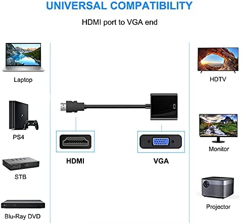 leizhan HDMI VGA Adaptör Kablosu, HDMI Erkek VGA Dişi Dönüştürücü 3.5 mm Ses Jakı ile Bilgisayar PC laptop monitörü