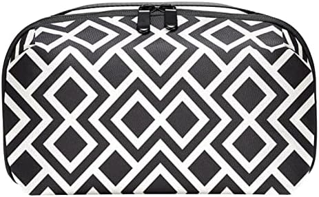 Taşıma çantası Seyahat kılıf çanta USB kablo düzenleyici Cep Aksesuar Fermuar Cüzdan, Siyah Beyaz Geometrik Desen