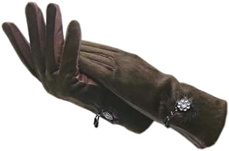Yok Eldiven Kahverengi Kış kadın Bilek Deri Süet eldiven Sıcak Avrupa Astarlı Eldiven (Renk: A, Boyut: 8)