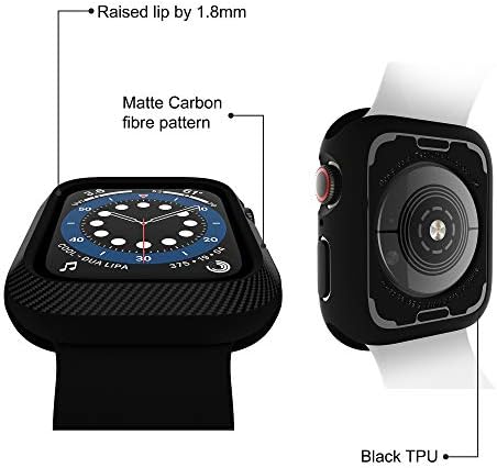 Techump İnce Karbon Fiber Desen Tasarımı Mat Kaplama TPU Kılıf Impactio Apple Watch Serisi 6/SE/5/4 44mm ile Uyumlu,