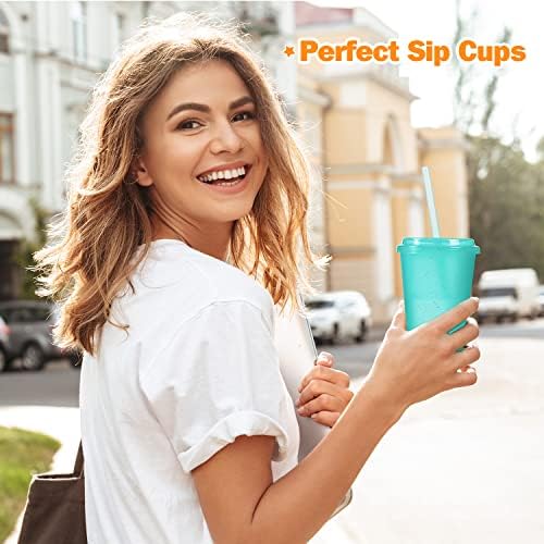Toptan Kids Plastic Cups with Straws & Lids: 10 Paket 12oz Yeniden Kullanılabilir Toplu Su Bardakları Seti Parti ve