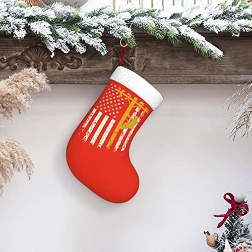 QG ZZX Lineman Amerikan Bayrağı ile Noel Çorap Noel Çorap Şömine Asılı Çorap 18 İnç Tatil Dekorasyon