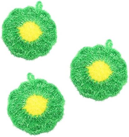 Çiçek Çanak Scrubby 3 Paket Scrubber Kullanımlık Bez Ayçiçeği Bulaşık Yıkama süngeri (Yeşil)