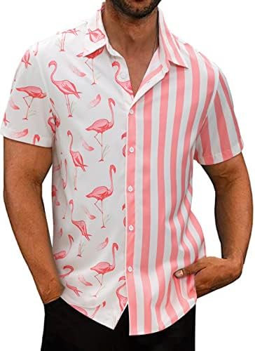 JMIERR erkek Casual Düğme Aşağı havai gömleği Kısa Kollu Çiçek Plaj Gömlek Cepler ile