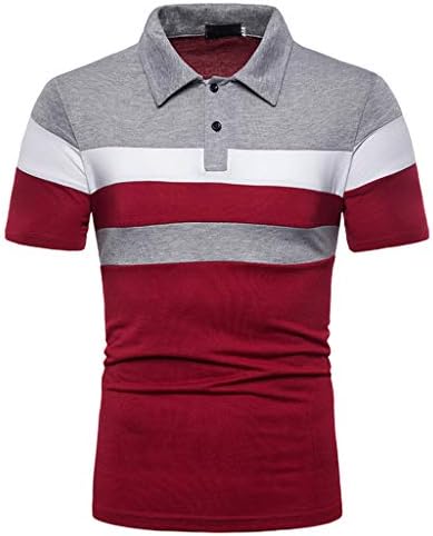 PDFBR Erkek Casual polo gömlekler Kısa Kollu Çizgili Colorblock Patchwork Düğme Henley Üstleri Iş Iş Ince Golf Gömlek