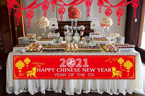XJF Çin Yeni Yılı Afiş, 2021 Yılı ÖKÜZ Parti Süslemeleri, Yeni Yıl Afiş ve Şans Fener Asılı Çelenk