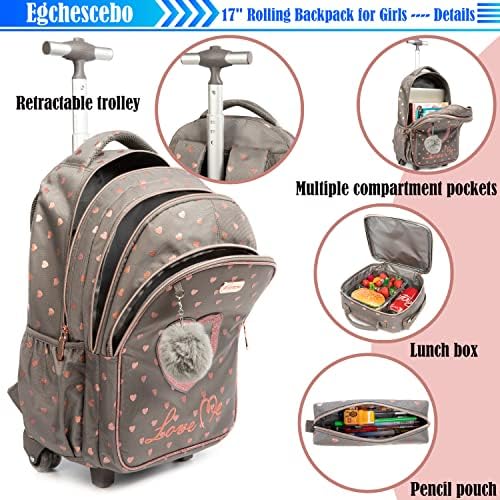 Egchescebo Çocuklar Aşk Kalp Haddeleme Sırt Çantası Kızlar için Bavullar Arabası Sırt Çantaları Tekerlekler ile Rulo
