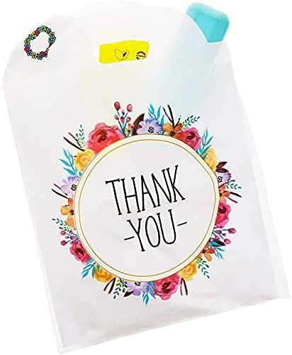Teşekkür Ederim Kulplu Hediye Keseleri, Çiçek Çelenk Tasarımı (12 x 13 inç, 100'lü Paket)