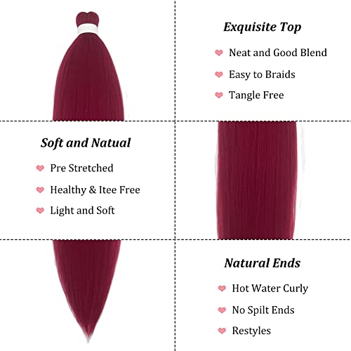 Koyu Kırmızı Bordo Örgü Saç Önceden Gerilmiş Örgü için 26 inç Sentetik Saç Kutu Örgüler için mikro Örgü Saç Uzantıları