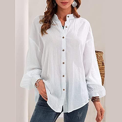 Kadınlar Katı Gömlek, Bayan Puf Uzun Kollu Casual Düğme V Yaka T Shirt Kariyer Bloues Yaz Hırka pamuklu bluz