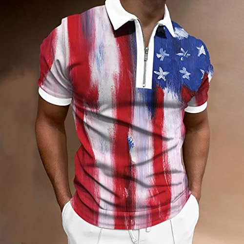 Erkek Rahat Amerikan Bayrağı Gömlek Fermuarlı Golf POLO GÖMLEK Yaka Tişörtü Erkek Vatansever Degrade Desenli