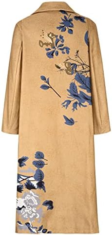 Dnuri Uzun Çiçek Trençkot kadın Çentik Yaka Tavuskuşu Sıcak kışlık palto Tam Kollu Düğme Ceket Ceket, Rüzgarlık
