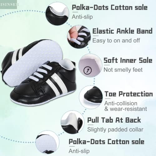 ISINSER Unisex Bebek Premium PU Deri Sneaker Yumuşak Kaymaz Taban Toddler Yenidoğan Şerit Beşik Ev Ayakkabıları